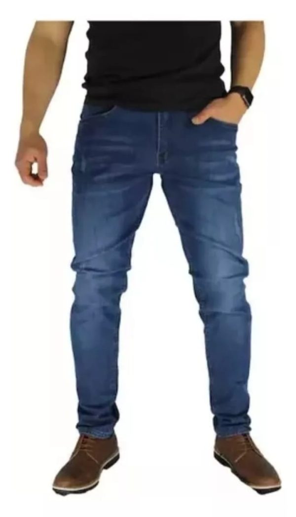 Jeans Elasticados Slim Fit Mosaico Color Azul Hombres (Semipitillo)